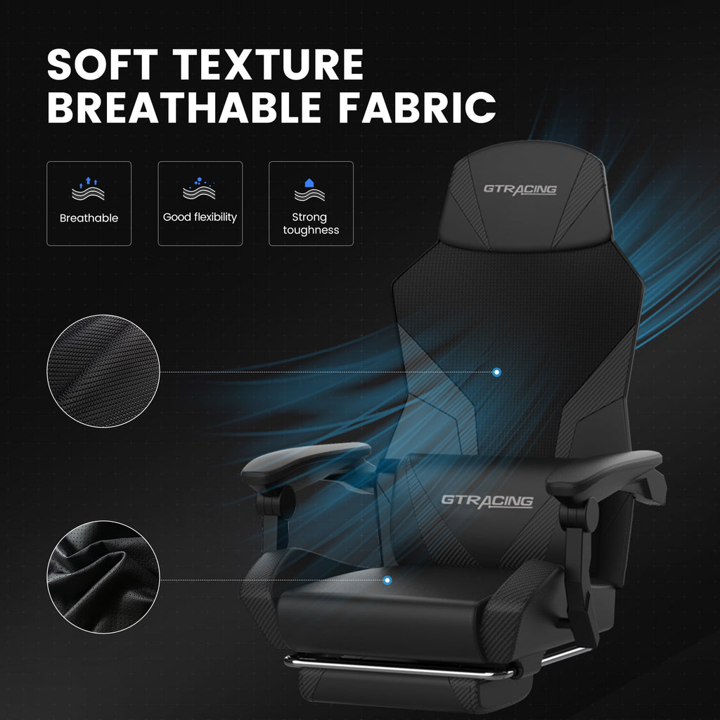 GTRACING LUFT-400 Mesh & Faux Leather Office Gaming Chair with Footrest, Black