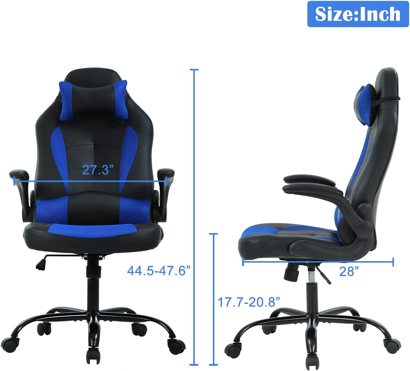 Blue Gaming Chair,  Gaming Chairs for Adults, Comfy Office Chair Ergonomic Desk Chair Computer Chair with Flip Up Arms, Swivel Reclining Gamer Chair, Height & Backrest Adjustable, 300 Lbs