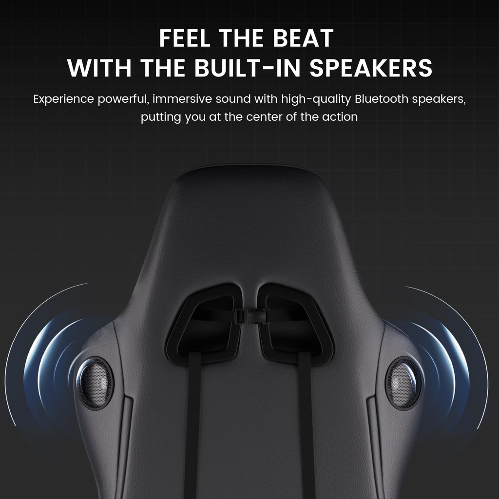 GTRACING GTW-100 Reclining Gaming Chair with Bluetooth, Adjustable Pillows and Footrest, Black