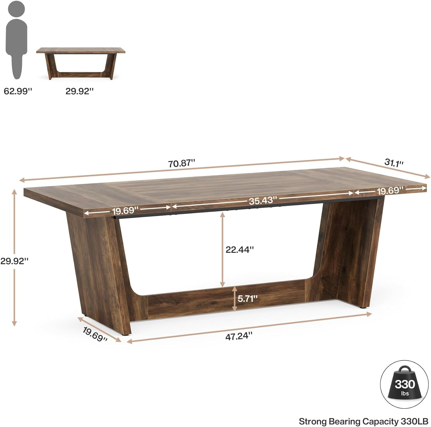 Tribesigns 70.87-Inch Executive Computer Desk: Large Home Office Desk with Solid Wooden Pedestal