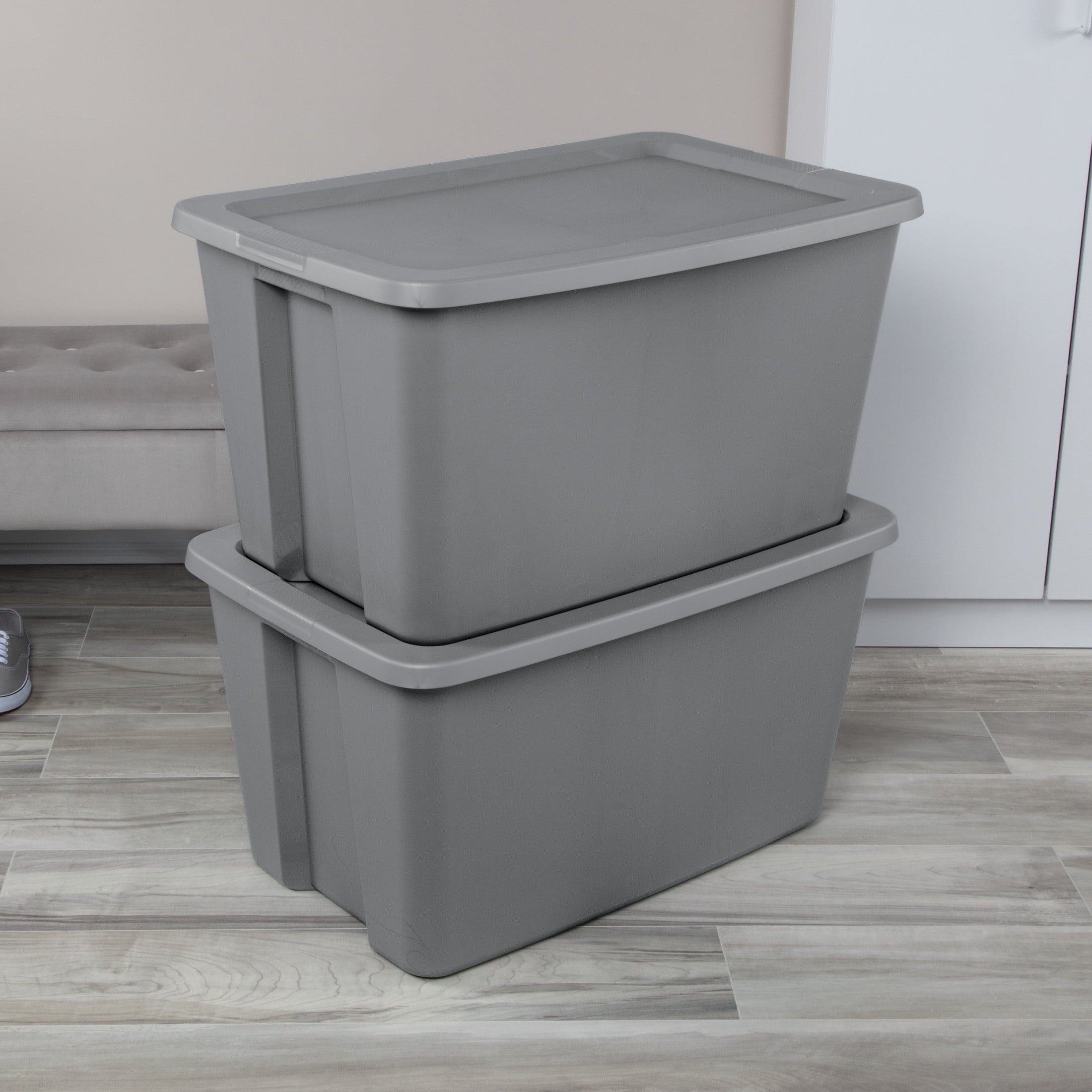 Sterilite Extra Large Storage Bin, 30 Gallon Plastic Storage Container with Snap-On Lid, Gray