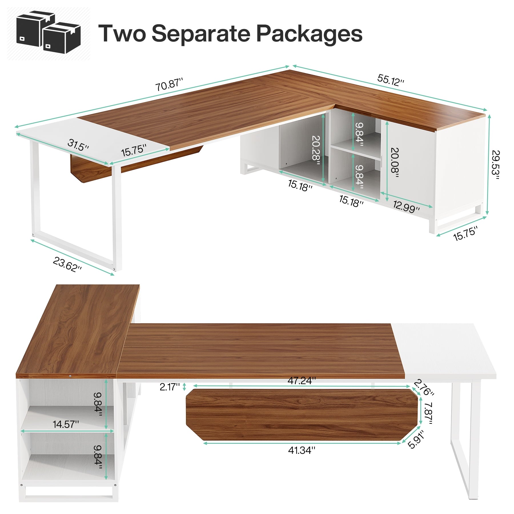 Tribesigns 70.8" L-Shaped Executive Desk with 55" File Cabinet, Modern L-Shaped Computer Desk with Storage Shelves and Cabinet for Home Office, Walnut White