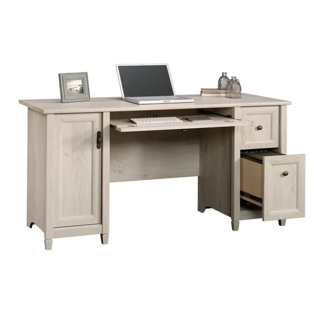 Pemberly Row Wood Computer Desk with Computer Storage and Keyboard Drawer, Chalked Chestnut